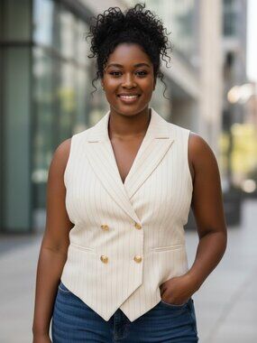 L’AGENCE Women’s Double Breasted Vest Size 16 | Linen Cotton Blend | NWT Luxury